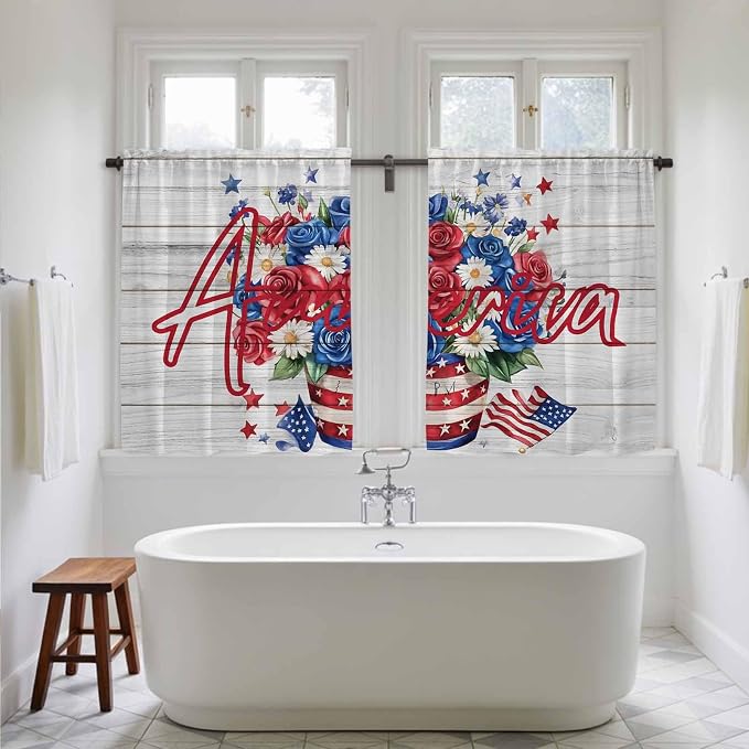 Independence Day Kitchen Curtains 54 Inch Long 2 Panel Set, Rod Pocket Window - Image 5
