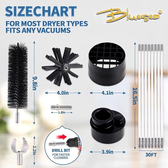 Bluesea 7 Pieces 30 Feet Dryer Vent Cleaner Kit, Reinforced Nylon Dryer Vent - Image 5