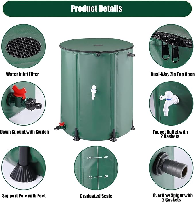 THUNDERBAY 60 Gallon Collapsible Rain Barrel, Portable Rain Barrels to Collect - Image 4