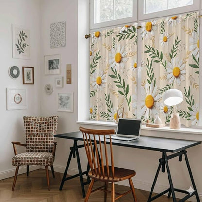 Spring Daisy Tier Curtains, Country Watercolor Flower Leaf Plant Light - Image 6