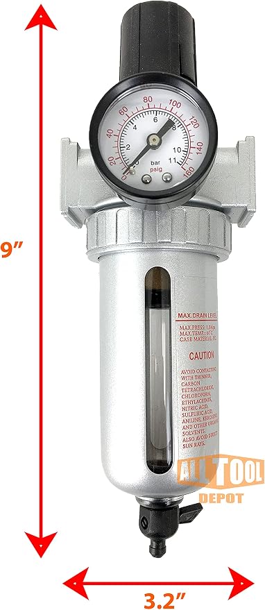 1/4" NPT Mid Flow Compressed Air In Line Filter Regulator Combo Piggyback - Image 2