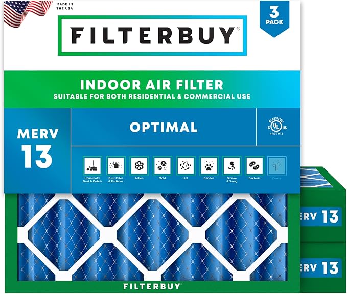 Filterbuy 24x24x4 Air Filter MERV 13 Optimal Smoke & Allergy Defense, by Filterbuy