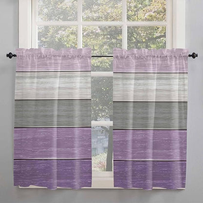 Country Wood Board Gray Purple Window Valance Curtains, Farmhouse Gradient by IDOWMAT