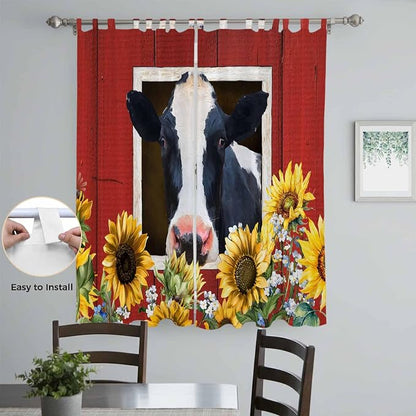 Cow Sunflowers Living Room Curtains 96 Inch Length, Window Curtains Tab Top - Image 4