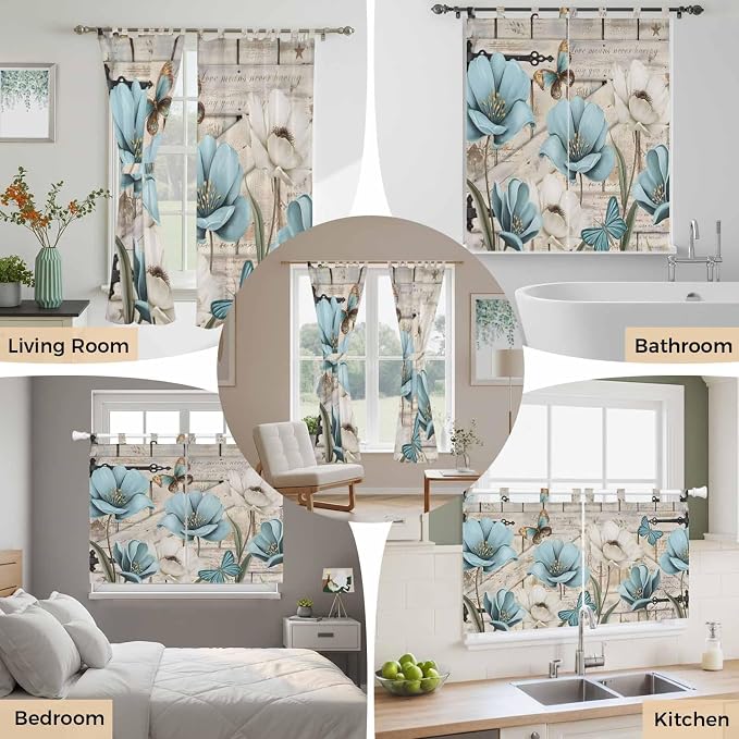 Teal Blue Tulips Bedroom Curtains 72 Inch Length, Window Curtains Tab Top - Image 7