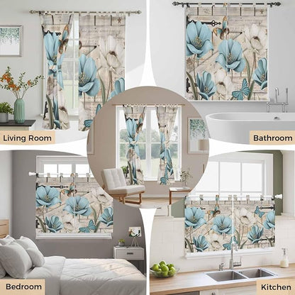 Teal Blue Tulips Bedroom Curtains 72 Inch Length, Window Curtains Tab Top - Image 7