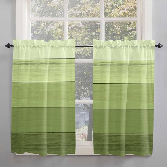 Gradient Green Wooden Board Window Valance Curtains, Retro Country Wood Grain by IDOWMAT