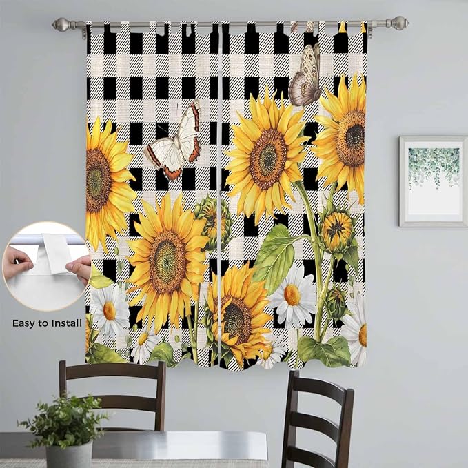 Sunflowers Living Room Curtains 84 Inch Length, Window Curtains Tab Top - Image 4