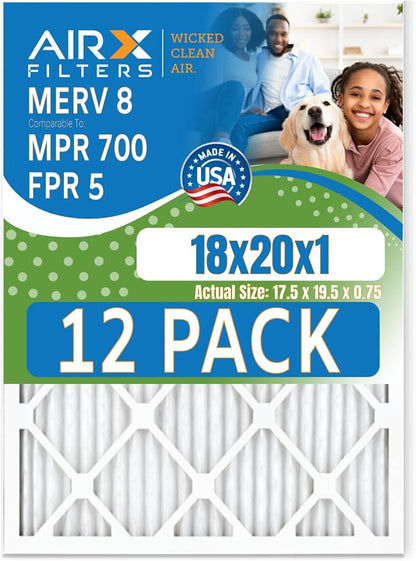 18x20x1 Air Filter MERV 8 Rating, 12 Pack of Furnace Filters Comparable to MPR by AIRXFILTERSWICKEDCLEANAIR