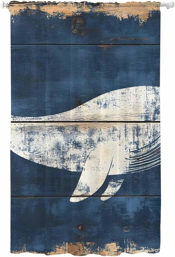 Sheer Curtains 96 Inches Long, Ocean Whale Blue Semi Sheer Curtains Light by Unknown
