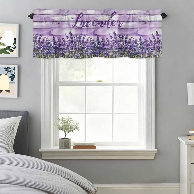 Kitchen Valances for Window, Retro Lavender on Farm Wood Grain Light Filtering by Unknown