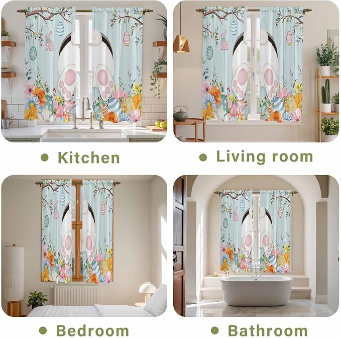 Easter Bunny Window Curtains 63 Inch Long 2 Panel Set, Rod Pocket Bedroom - Image 8