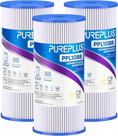 PUREPLUS 5 Micron 10" x 4.5" Whole House Pleated Sediment Filter by PUREPLUS