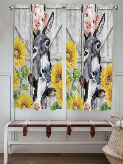 Farmhouse Living Room Curtains 72 Inches length, Watercolor Sunflowers Animals - Image 4