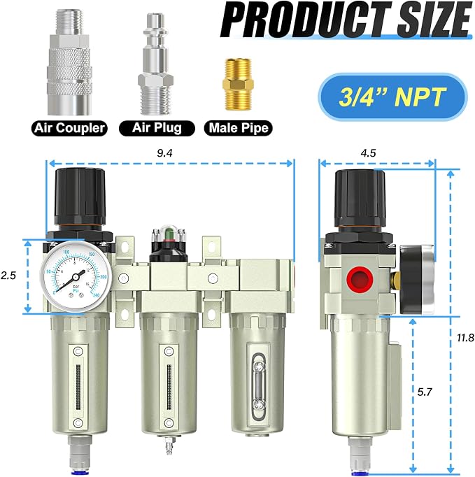 3/4" NPT Heavy Duty Industrial Grade 3 Stage Air Drying System, Auto Drain - Image 2