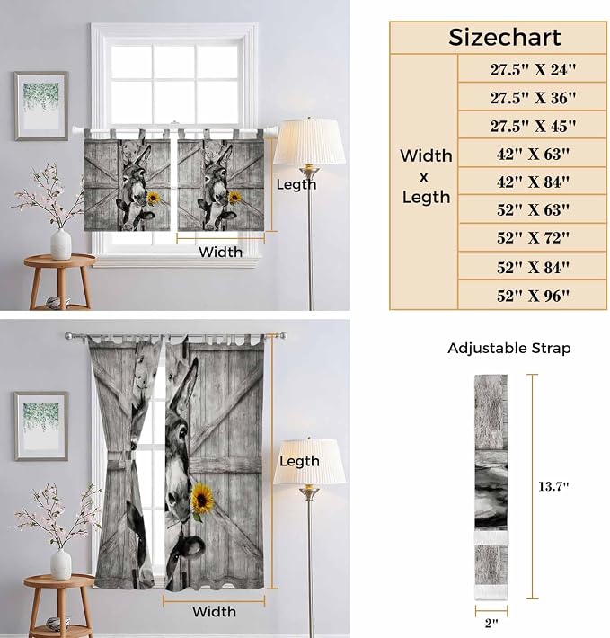 Funny Farm Animals Bathroom Curtains 63 Inch Length, Window Curtains Tab Top - Image 8
