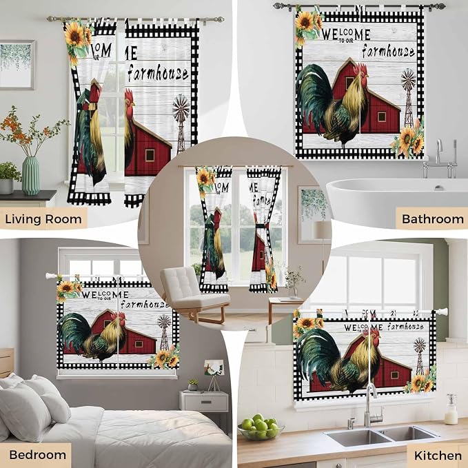 Farmhouse Rooster Bedroom Curtains 72 Inch Length, Window Curtains Tab Top - Image 7