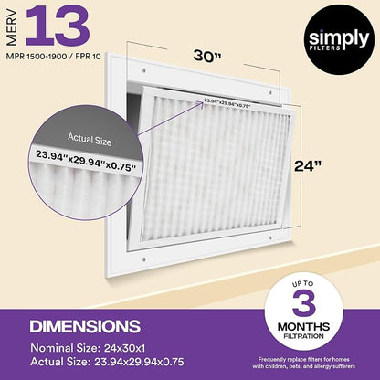 Simply 24x30x1 Air Filter, MERV 13, 6 Pack, - Image 3