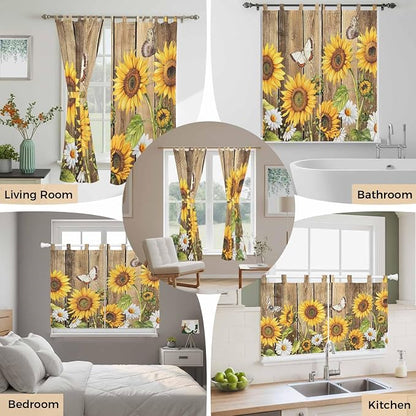 Farmhouse Sunflowers Bedroom Curtains 63 Inch Length, Window Curtains Tab Top - Image 7
