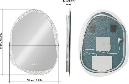 LUVODI Lighted LED Bathroom Mirror: 28”x20”Irregular Stone Pattern Frosted Wall - Image 5