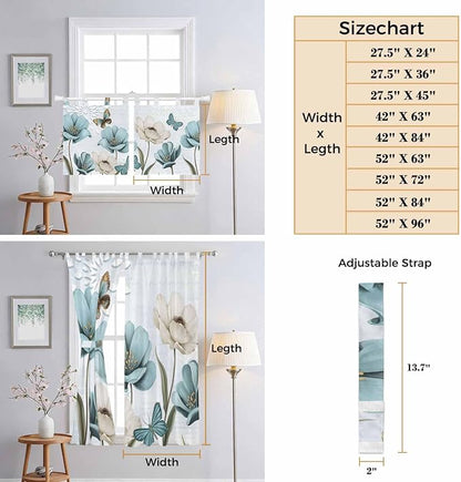 Blue Tulips Kitchen Curtains 45 Inch Length, Short Cafe Window Curtains Tab Top - Image 8