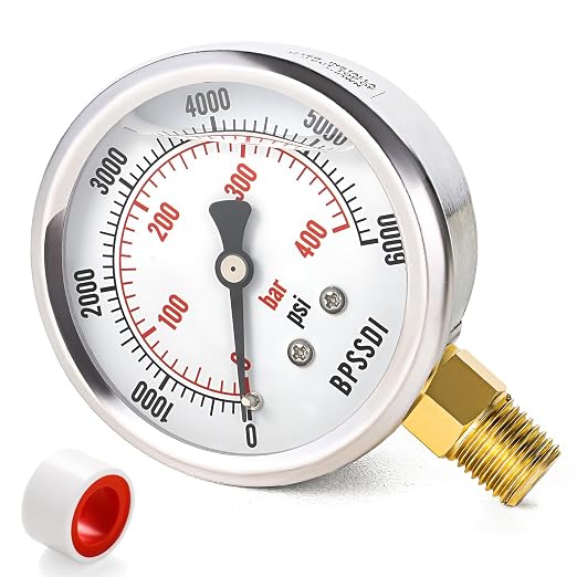 0-6000 Psi Glycerin Liquid Filled Hydraulic High Pressure Gauge, 2.5" Dial Size by BPSSDI