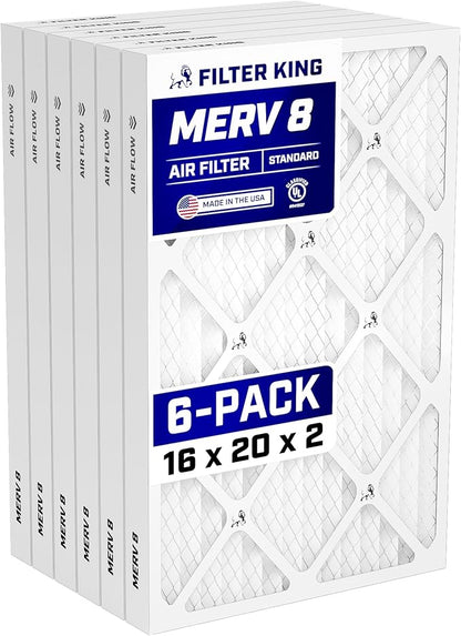 Filter King 16x20x2 Air Filter | 6-PACK | MERV 8 HVAC Pleated A/C Furnace by FilterKing