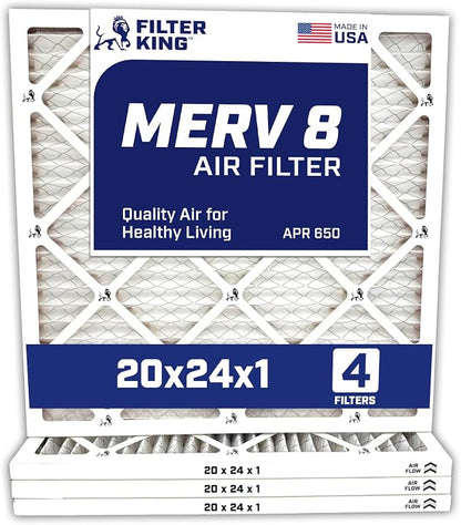 Filter King 20x24x1 Air Filter | 4-PACK | Carbon MERV 8 HVAC Pleated A/C by FilterKing