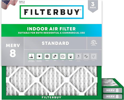 Filterbuy 16x16x1 Air Filter MERV 8 Essential Dust & Allergy Defense, by Filterbuy