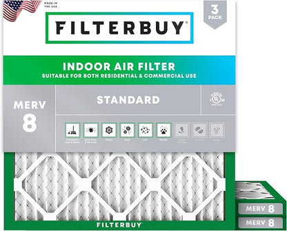 Filterbuy 12x12x1 Air Filter MERV 8 Essential Dust & Allergy Defense, by Filterbuy