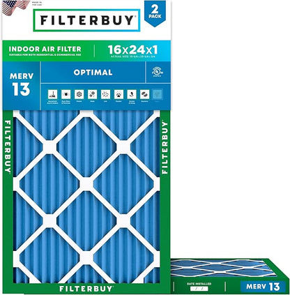 Filterbuy 16x24x1 Air Filter MERV 13 Optimal Smoke & Allergy Defense, by Filterbuy