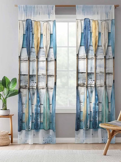 Sheer Curtains 84 Inches Long, Lake Paddle Striped Semi Sheer Curtains Light - Image 5