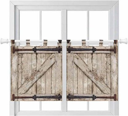 Farmhouse Wood Grain Kitchen Curtains 36 Inch Length, Small Window Curtains Tab by Unknown