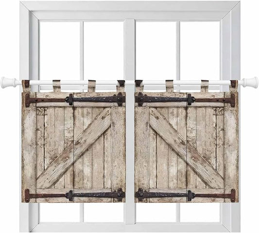 Farmhouse Wood Grain Kitchen Curtains 24 Inch Length, Small Window Curtains Tab by Unknown