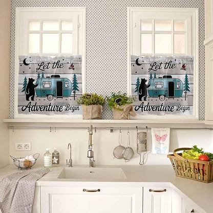 Farmhouse Bear Camper Van Tree Window Valance Curtains, Vintage Wood Grain - Image 7