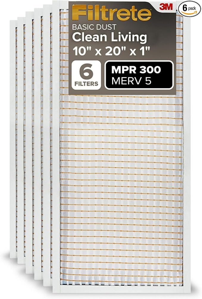 Filtrete 10x20x1 Air Filter, MPR 300, MERV 5, Clean Living Basic Dust 3-Month by Filtrete