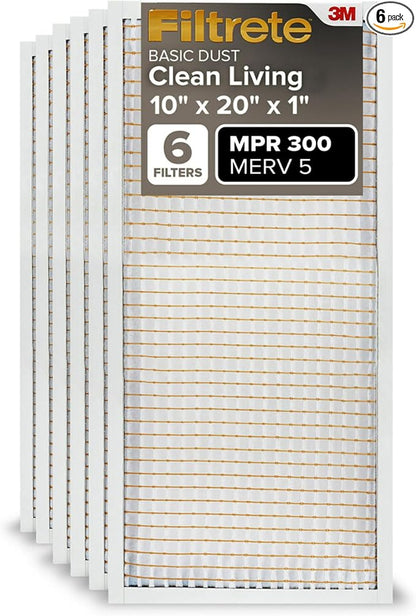 Filtrete 10x20x1 Air Filter, MPR 300, MERV 5, Clean Living Basic Dust 3-Month by Filtrete