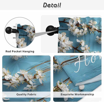 Farmhouse Wooden Grain Tier Curtains, Vintage Shabby Chic Flower Blue Light - Image 9