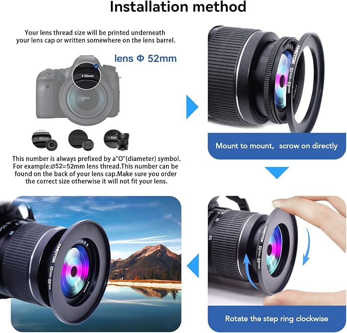 52mm Lens to 55mm Camera Lens Adapter, 52mm-55mm Filter Step up Ring Adapter - Image 5