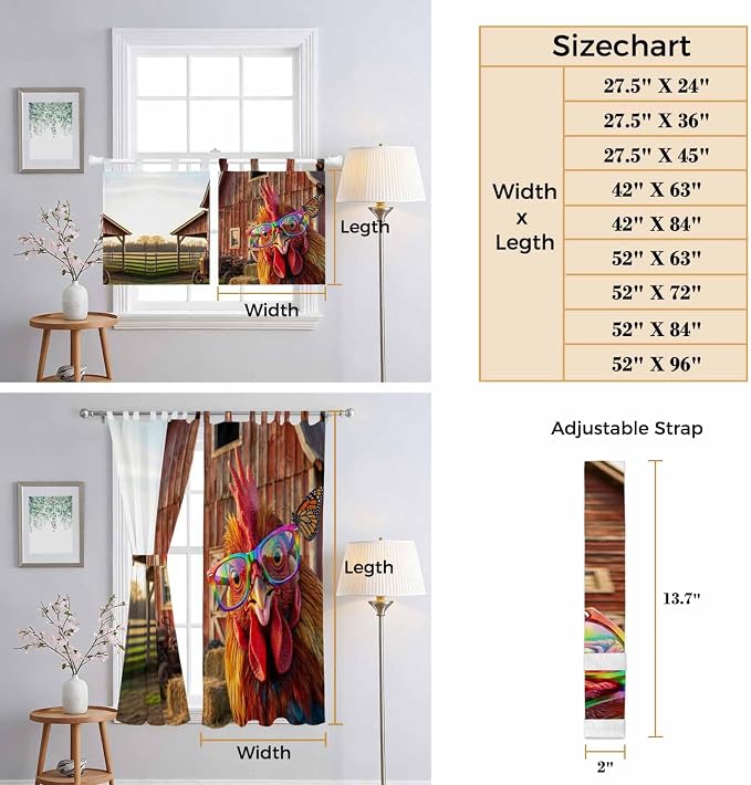 Farm Rooster Living Room Curtains 84 Inch Length, Window Curtains Tab Top - Image 8