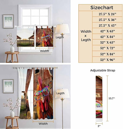 Farm Rooster Bathroom Curtains 63 Inch Length, Window Curtains Tab Top - Image 8