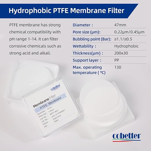 100 Pieces/Pack PTFE Disc Membrane Filters Hydrophobic 47mm Diameter 0.22µm - Image 2