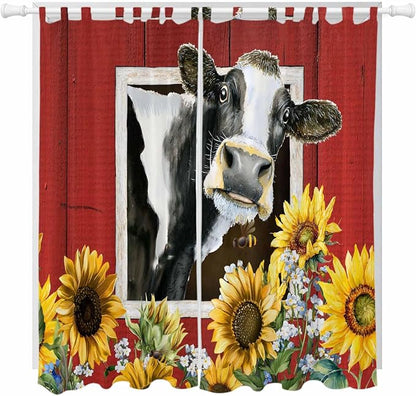 Cows Sunflowers Living Room Curtains 96 Inch Length, Window Curtains Tab Top by Unknown