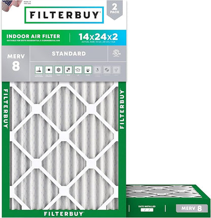 Filterbuy 14x24x2 Air Filter MERV 8 Essential Dust & Allergy Defense, by Filterbuy