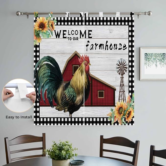 Farmhouse Rooster Living Room Curtains 84 Inch Length, Window Curtains Tab Top - Image 4