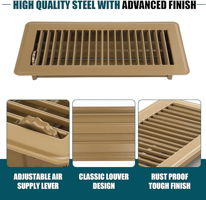 VOISEN Floor Register 4x10, 10 Pack Brown Floor Register Vents, Heavy Duty - Image 5