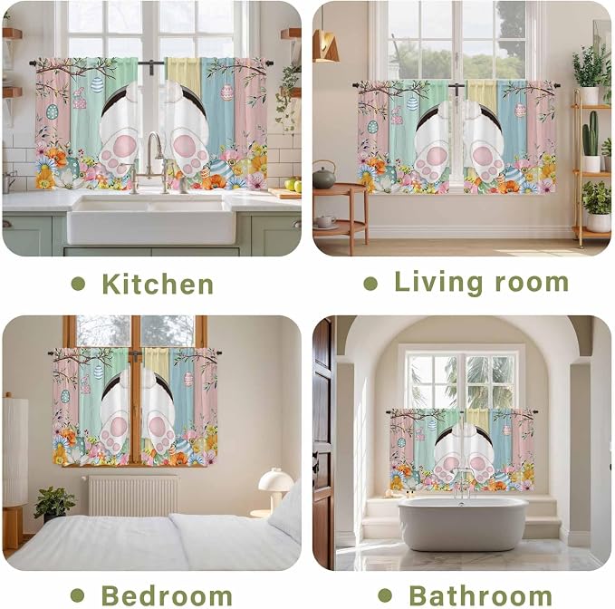 Easter Kitchen Curtains 45 Inch Long 2 Panel Set, Rod Pocket Window Treatment - Image 8