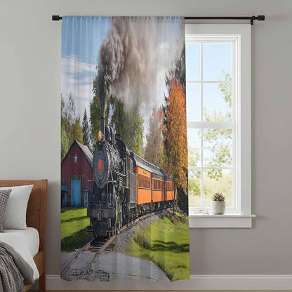 Steam Train Sheer Curtains 72 Inch Length Railroad Country Barn Rustic Trees - Image 4
