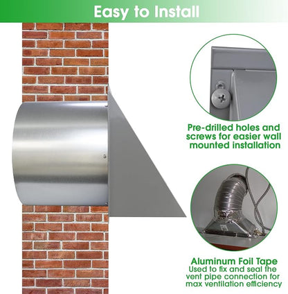 8 inch Hooded Wall Vent with Screen and Damper, Wall Vent Cover Exhaust Vent - Image 6