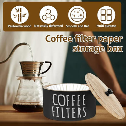 Coffee Filter Holder, Wooden Large Capacity Rustic Coffee Filter Storage Case - Image 3